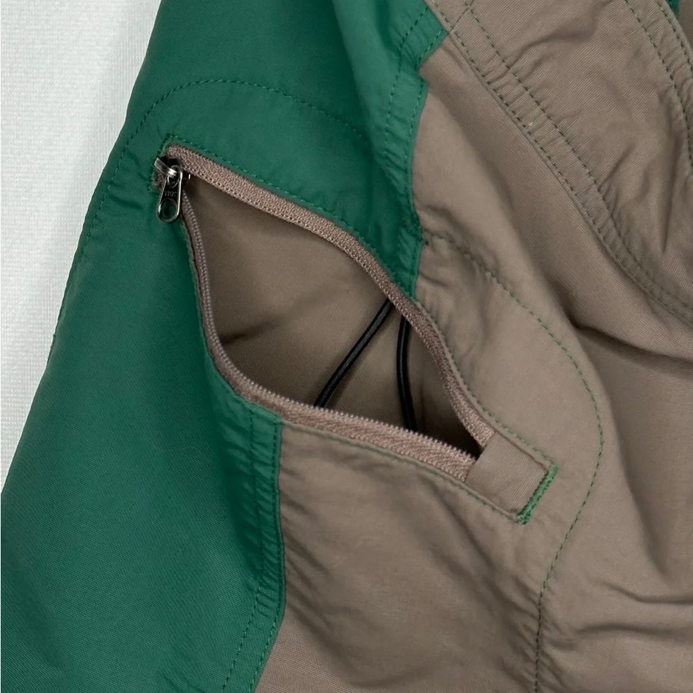 Patagonia Colorblock Green Brown Board Shorts Nylon Lace Side Zip Pocket Sz 32‎